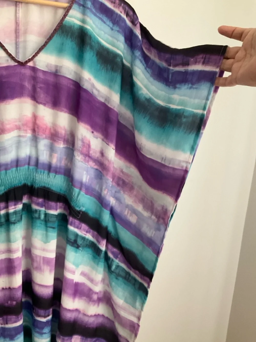 Lane Bryant 18-20 Lavender and Teal Watercolor Stripe V neck Kimono Style Tunic - Picture 7 of 10